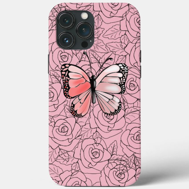 Coque iphone papillon avec Rose (Verso)