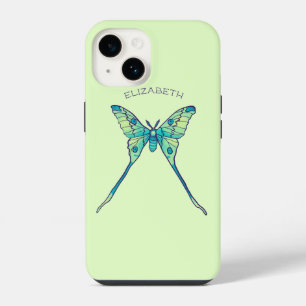 Coque Pour iPhone 14 papillon de lune insecte vert nom