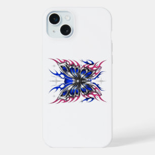 Papillon métallique bleu rose flammes – Gothique