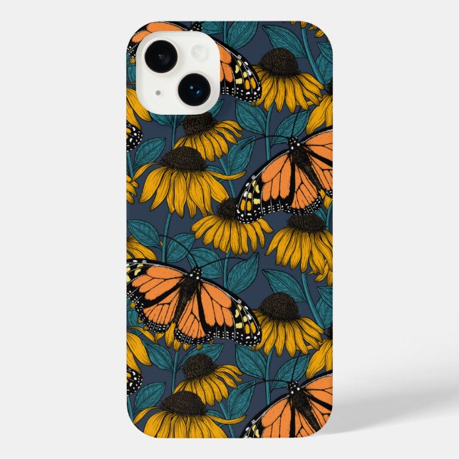 Coque iPhone Papillon monarque sur confluents jaunes (Verso)