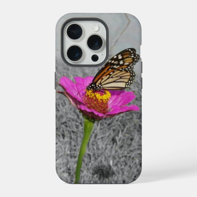 Coque iPhone Papillon Monarque sur zinnia rose (Verso)