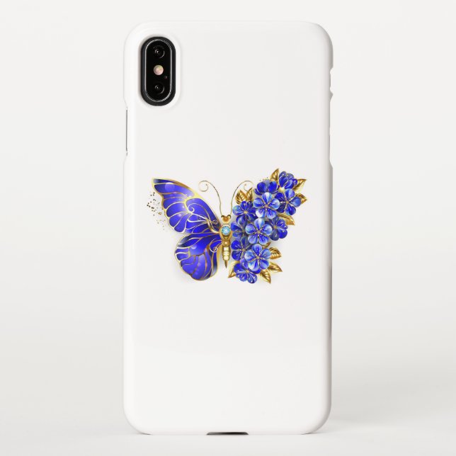 Coque iPhone Papillon saphir à fleurs (Dos)