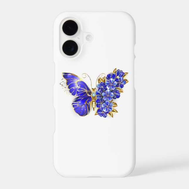 Coque iPhone Papillon saphir à fleurs (Verso)