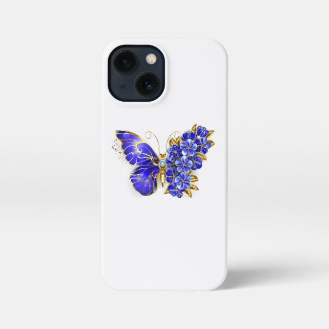 Coque iPhone Papillon saphir à fleurs (Verso)