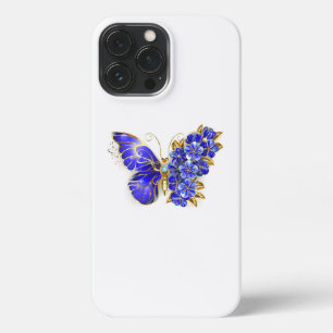 Etui iPhone 13 Pro Max Papillon saphir à fleurs
