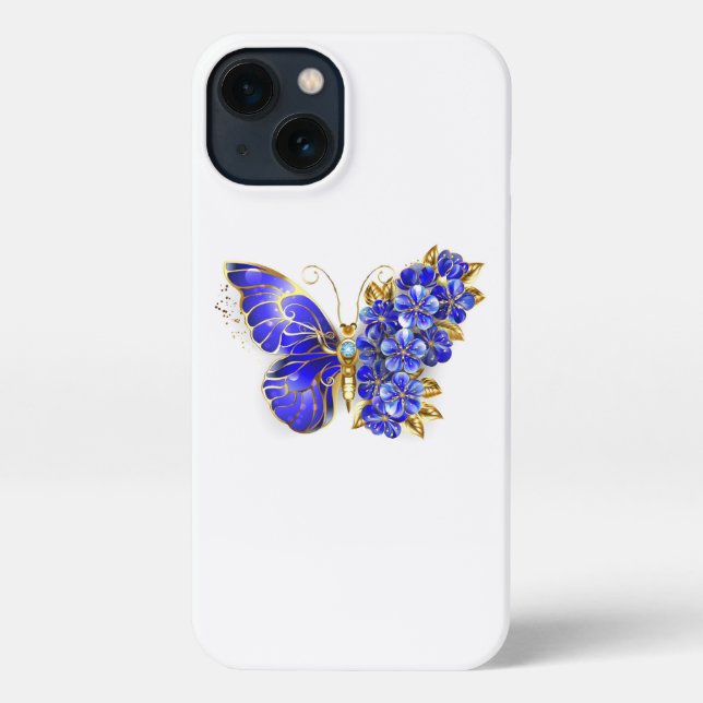 Coque iPhone Papillon saphir à fleurs (Verso)
