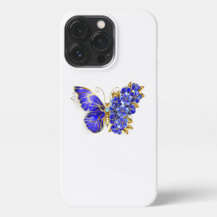 Etui iPhone 13 Pro Papillon saphir à fleurs
