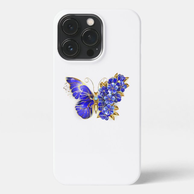 Coque iPhone Papillon saphir à fleurs (Verso)