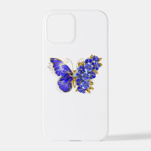 Coque iPhone 12 Pro Papillon saphir à fleurs