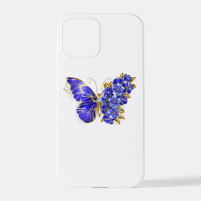 Coque iPhone Papillon saphir à fleurs (Verso)