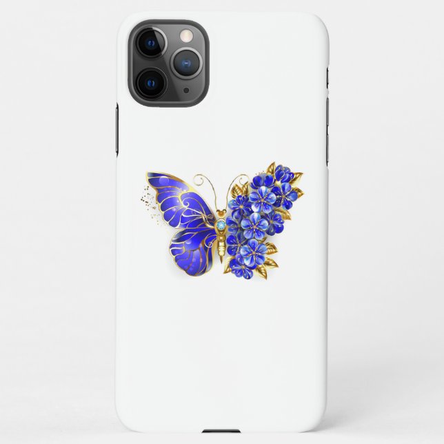 Coque iPhone Papillon saphir à fleurs (Dos)
