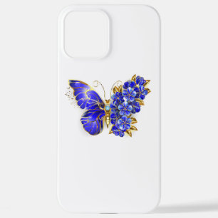 Coque iPhone 12 Pro Max Papillon Saphir Fleur