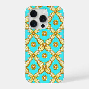 Papillon Turquoise Luxe ✨ Motif Orné Or Perle