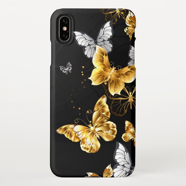 Coque iPhone Papillons blancs et dorés (Dos)