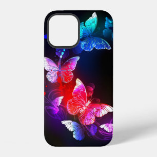 Coque iPhone 12 Papillons de nuit Neon brillants sur arrière - pla