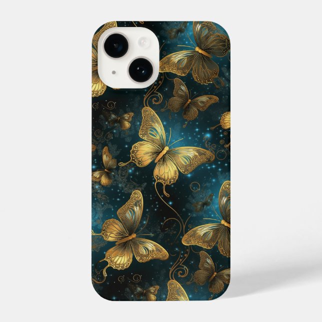 Coque iPhone Papillons d'or Minuscule iPhone 14 Coque (Verso)