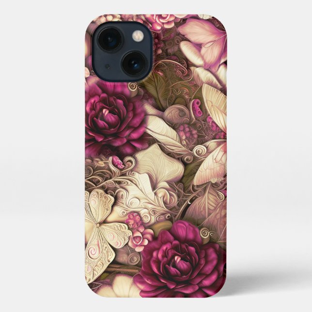 Coque iPhone Papillons Et Roses De Collage Décoratifs (Verso)
