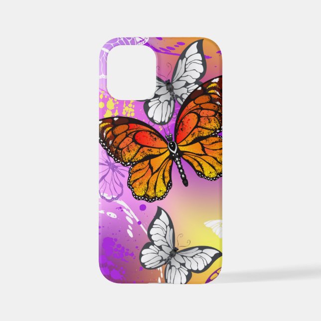 Coque iPhone Papillons Monarque sur Arrière - plan pourpre (Verso)