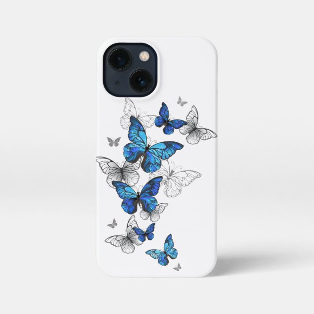 Coque iPhone Papillons volants bleus Morpho (Verso)
