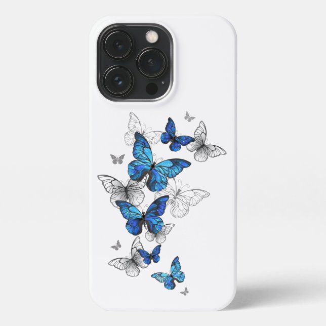 Coque iPhone Papillons volants bleus Morpho (Verso)