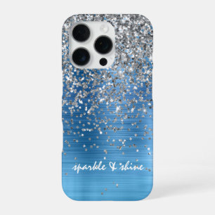 Coque iPhone 16 Pro Parties scintillant d'étincelle en argent bleu per