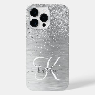 Coque Pour Pour iPhone 14 Pro Max Parties scintillant en métal brossé argenté Nom du