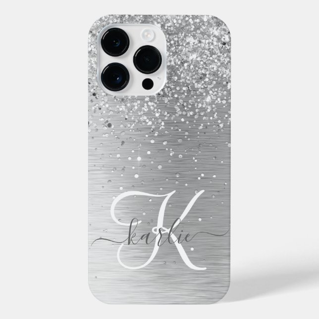 Coque iPhone Parties scintillant en métal brossé argenté Nom du (Verso)