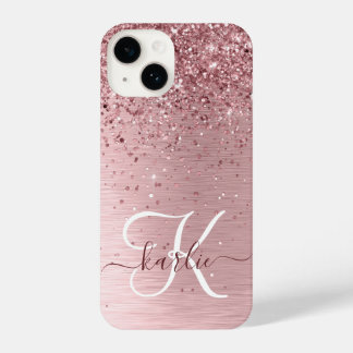 Coque Pour iPhone 14 Parties scintillant en métal brossé rose pâle Nom 