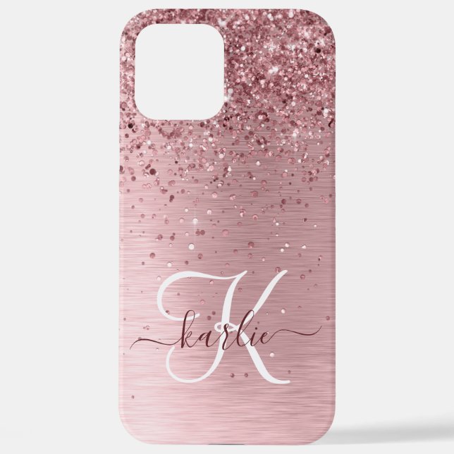 Coque iPhone Parties scintillant en métal brossé rose pâle Nom  (Verso)