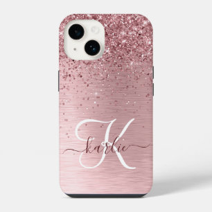 Coque Pour iPhone 14 Parties scintillant en métal brossé rose pâle Nom