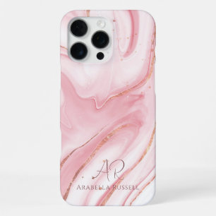 Coque iPhone 16 Pro Max Parties scintillant en or rose Pastel Marbre perso