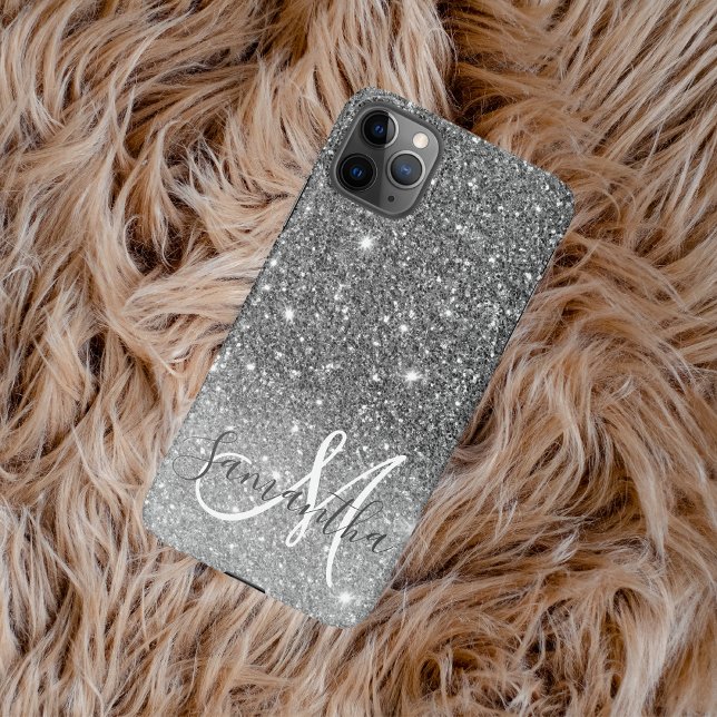 Coque iPhone Parties scintillant gris moderne éclabousser Nom p (Créateur téléchargé)