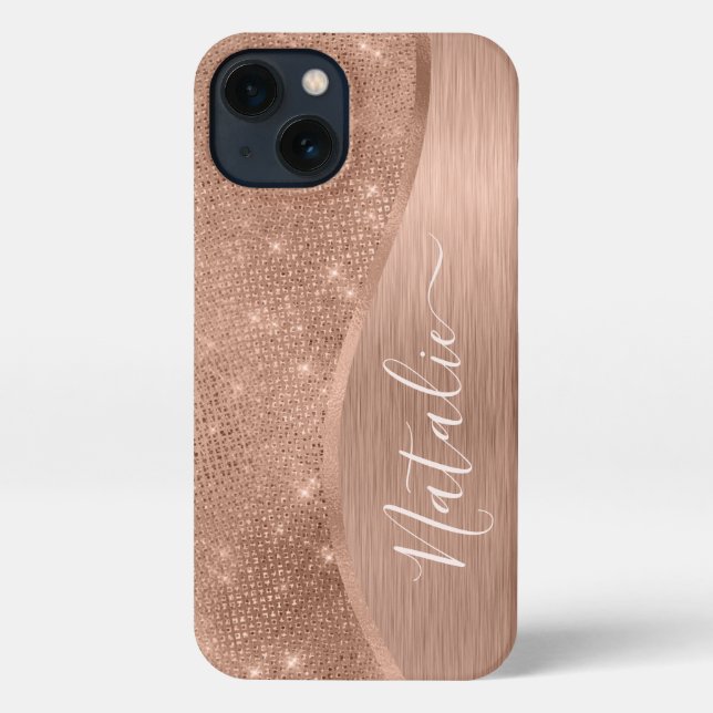 Coque iPhone Parties scintillant métal Rose or personnalisé (Verso)