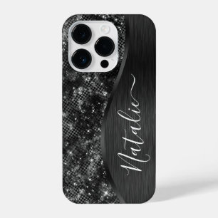Coque Pour iPhone 14 Plus Parties scintillant noire métallique personnalisée