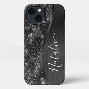 Etui iPhone 13 Parties scintillant noire métallique personnalisée
