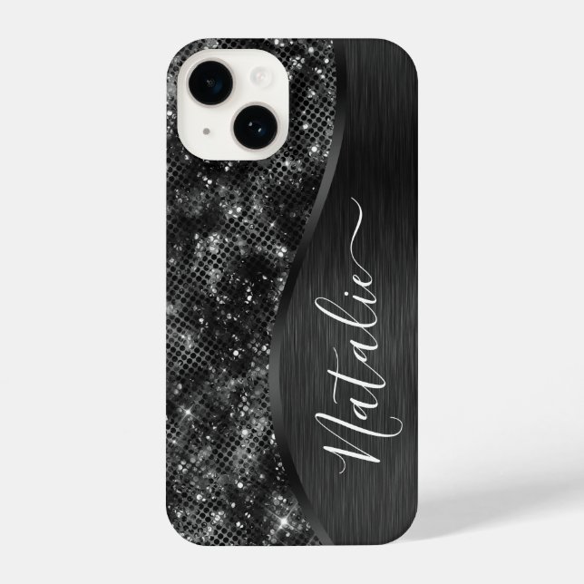 Coque iPhone Parties scintillant noire métallique personnalisée (Verso)