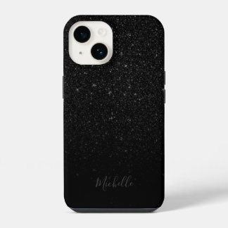 Coque Pour iPhone 14 Parties scintillant noire moderne minimaliste Nom 