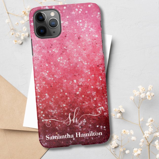 Coque iPhone Parties scintillant Ombre rose moderne Monogramme  (Créateur téléchargé)