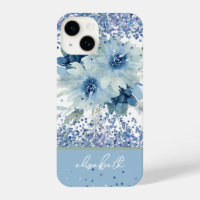 Parties scintillant Personnalisée Blue Floral Nom 
