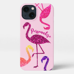 Etui iPhone 13 parties scintillant rose Flamant rose étincelles P