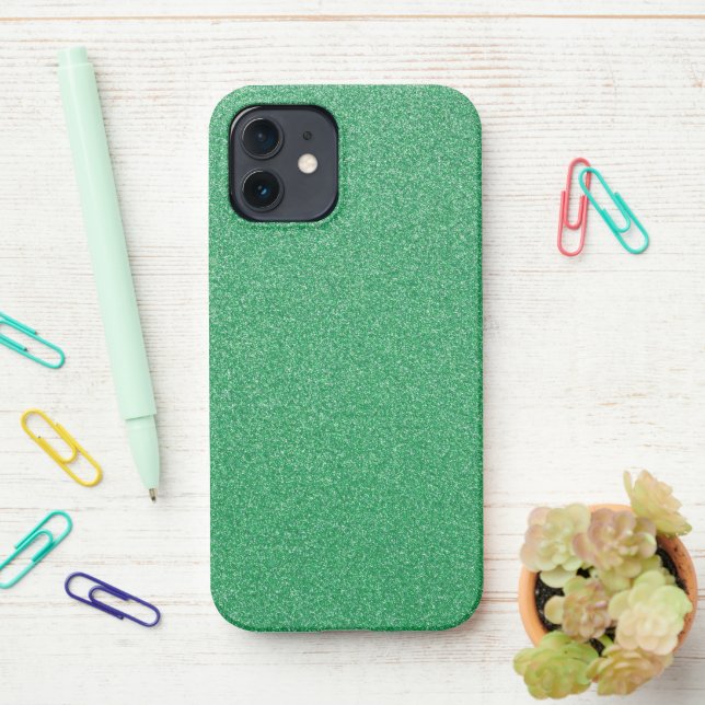 Coque iPhone Parties scintillant verte, Étincelle, Arrière - pl (Sur le bureau)
