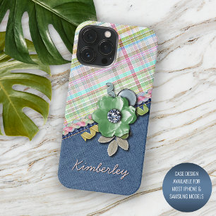 Etui iPhone 13 Pro Max Pastel Pink Mint Green Blue En vichy Plaid Motif