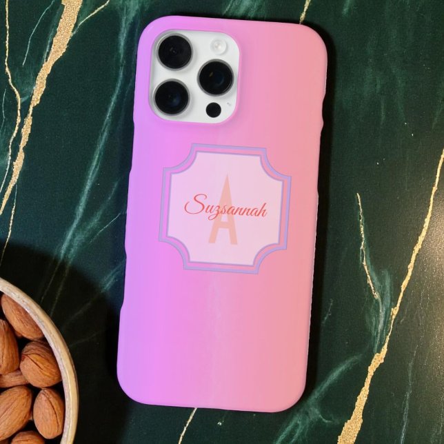 Coque iPhone Pastel Stripes Monogramme Arc-en-ciel initial (Monogram initial and template text phone case back)