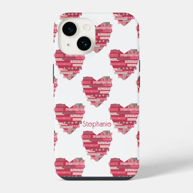 Coque iPhone Patchwork Coeurs rose Téléphone Case (Verso)