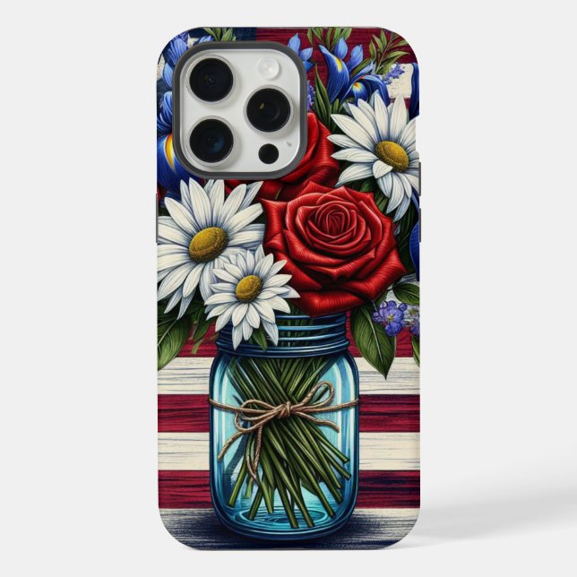 Coque iPhone Patriotique, floral en détresse (Verso)