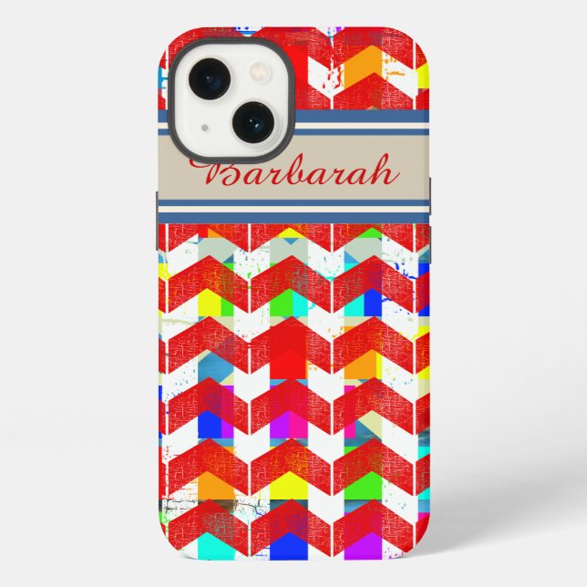 Coque iPhone patterned red-chevron personalized (Verso)