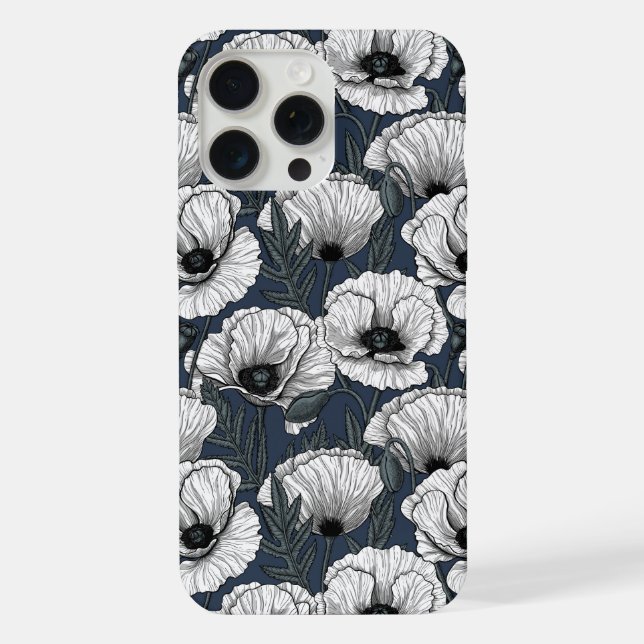 Coque iPhone Pavot blanc sur la marine (Verso)