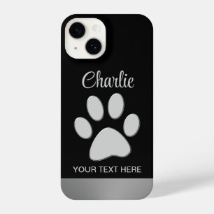 Coque Pour iPhone 14 Paw Chien Argent sur arrière - plan noir