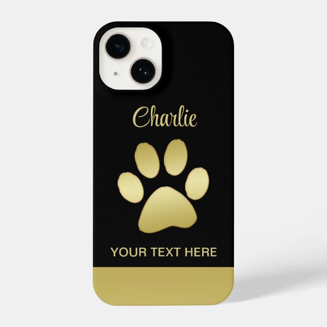 Coque iPhone Paw chien brillant or sur arrière - plan noir (Verso)