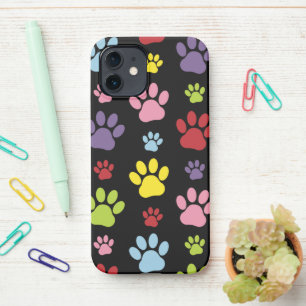 Coque iPhone 12 Paws Colorés, Motif Paw, Empreintes de pattes, Paw